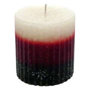 Triple color Round Corrugated Pillar Candle   Burgundy/Green/Ivory   3 