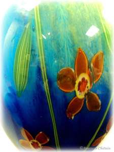 11 Bamboo Flower Turquoise Murano Art Glass Blown Vase  