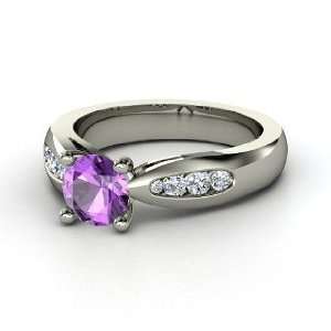    Mia Ring, Round Amethyst Platinum Ring with Diamond: Jewelry