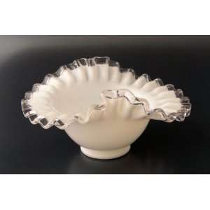  Fenton Silver Crest Milk Glass Bowl Basket Crimp
