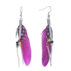   Purple Feather Dangle Tassel Beads Earrings Pugster Jewelry