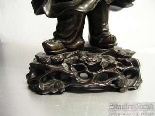 ANTIQUE CHINA HONG KONG WOOD CARVED STATUE OF A MONK  