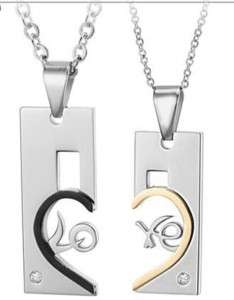 Titanium Steel Heart Lover Couples Necklace Pendants  