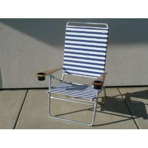  Light N Easy Beach Chair with Cup Holders Blue/White 