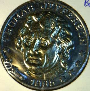 1985 Thomas Jefferson Commemorative Double Eagle Reverse Medal   Token 