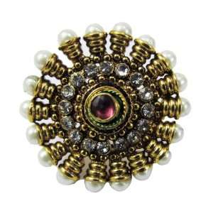Iba Indian Bollywood Gold Tone Round Ring Polki Kundan Pearl Jewelry 