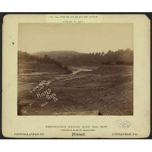   Broken dam,bed,lake,disaster,Johnstown Flood,PA,c1889