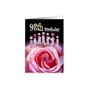  98th Birthday Invitation with Rose and Crown of Candles 