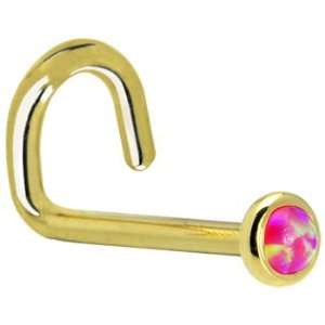   Brilliant Pink Synthetic Opal Left Nostril Screw   20 Gauge Jewelry