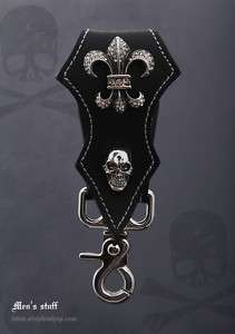 Geguine Leather Skull Belt Key holer Biker wallet chain  
