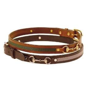  Tory Leather Blackk Belt with Gray Ribbon and Snaffle Bits 