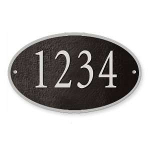   PLAQUE OVAL MEDIUM BLACK SILVER CHARACTERS SURFACE