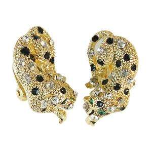 37 Leopard Necklace Earring Set Clear Swarovski Crystal Animal Panther 