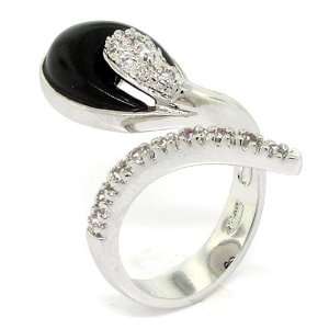  Lovely By pass Cocktail Ring w/Black Onyx & White CZs, 5 