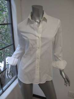 Theory White Long Sleeve Button Down Crisp Blouse S  