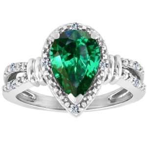   Created Pear Shape Emerald and Diamonds Ring(Metal=yell Jewelry