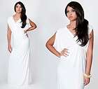   White VNeck Grecian Open Shoulder Evening Party Long Maxi Dress M