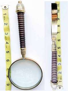 VINTAGE WOOD CARVED GOLD TRIM BRASS MAGNIFYING GLASS AMAZING  