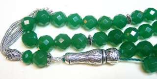   KOMBOLOI LARGE FACETED EMERALD & STERLING   TASBIH   TESBIH  