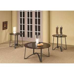   and End Tables Set with Black Glass Top in Black Metal