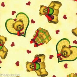 TEDDY BEAR HOLIDAY~Fabric~CHRISTMAS~HEARTS~Toss~1/2yd  