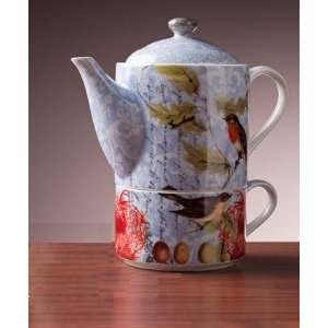    Birds Garden Victorian Baroque Teapot and Cup Set 