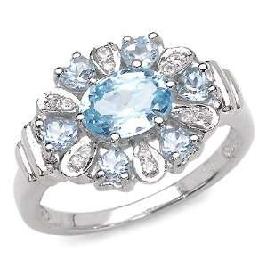   80 Carat Genuine Blue & White Topaz Sterling Silver Ring: Jewelry
