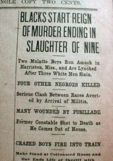 1913 newspaper LYNCHING of 2 NEGRO BOYS at HARRISON Mississippi after 
