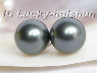 Authentic Tahitian black sea shell pearls earrings clip 