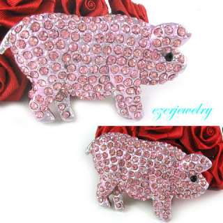   pig brooch pin adorned with pink black eyes crystals size approx 2