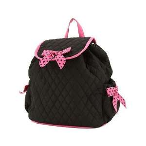   Medium Quilted Drawstring Backpack (Black/Hot Pink) 