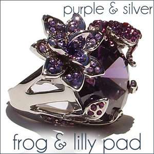 Swarovski Crystal Ring Size 6 9 Ladies Frog and Flower  