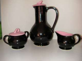 McCoy Pottery Black Pink Beverage Server Creamer Sugar  