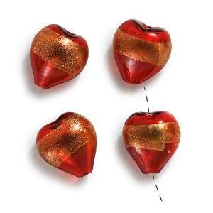   Glass Ruby Red Gold Foil Heart Beads 22mm (4) Arts, Crafts & Sewing
