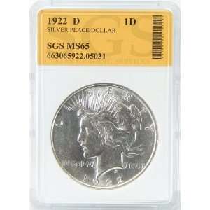  1922 D MS65 Silver Peace Dollar SGS Graded Everything 