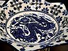   Blue & White DRAGON FOOTED COMPOTE BOWL Pottery Porcelain Home Decor