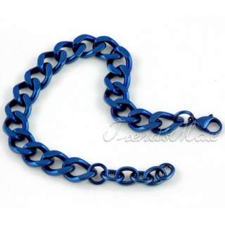 10MM Mens Blue Tone Stainless Steel Bracelet Hot Valentine Gift KB85 
