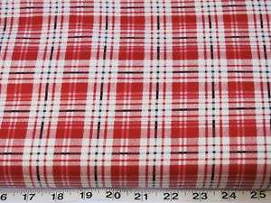 BTY RED PLAID PAPER DOLL WORLD BLUE HILLS COTTON FABRIC  
