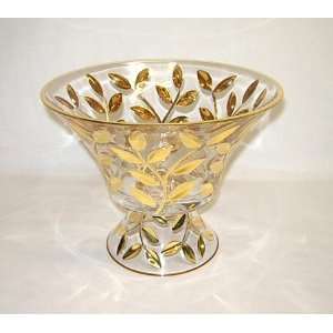 Italian Crystal Candy Dish with Gold Leaves  Kitchen 