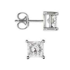 com Authentic Stud Earrings Sterling Silver .925 Princess Cut Diamond 