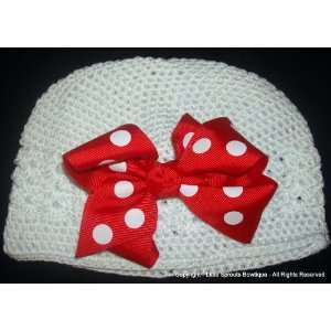  Big Red Chunky Bow, With White Dots and a White Crocheted 