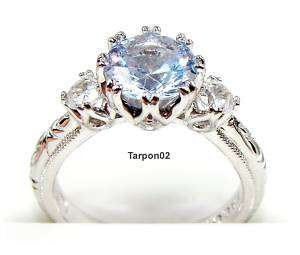 Tacori Epiphany 2.10ct Diamonique*BLUE+Clear*Engraved  Ring 7 NEW 
