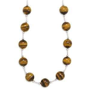  Tiger Eye Bead and Sterling Silver Bar Necklace Adjustable 