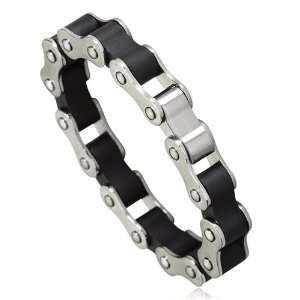  mens stainless steel black rubber bracelet: Jewelry