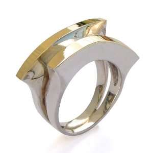 Arosha Taglia Double Moon Sterling Silver and Gold Ring (Sizes 5   9 