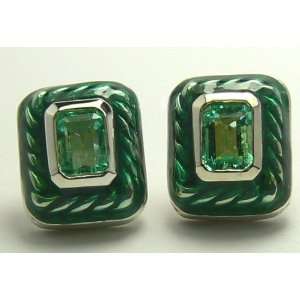   Emerald Cut Colombian Emerald with Enamel ~Post Earrings Everything