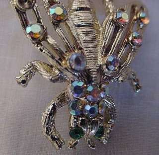 Vintage Rhinestone Fly Pin Green Stone Eyes Insect  