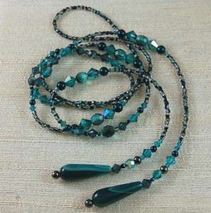   Tie Necklace made using Indicolite Swarovski Crystals NW119  