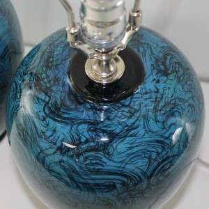 PAIR Petite Blue Italian Pottery Ceramic Lamps VTG Mid Century Modern 