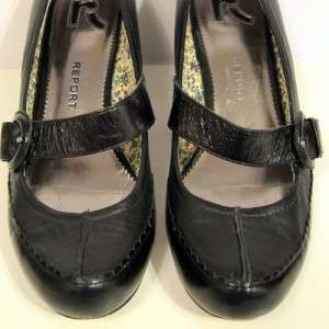 Report Brea Black Leather Mary Jane Wedge Size 8.5  